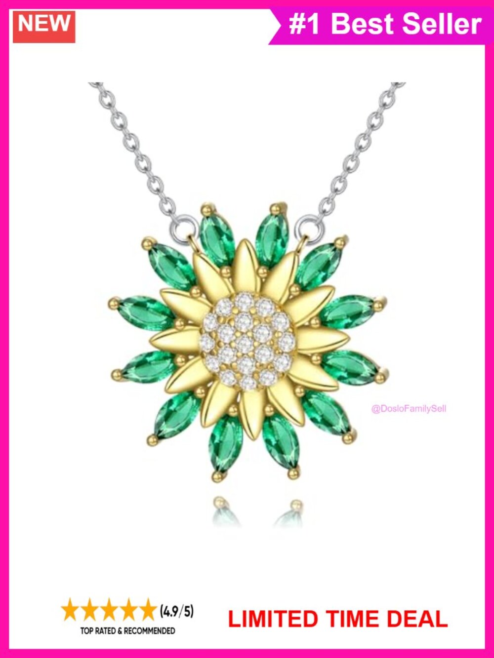 925 Sterling Silver Green Emerald Pendant Necklace for Women Mom Wife Gift